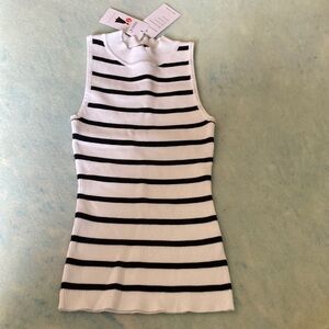 Black and white striped mock neck sleeveless top